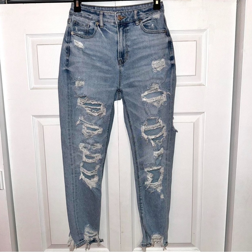 American Eagle Women’s Distressed Blue Mom Jeans